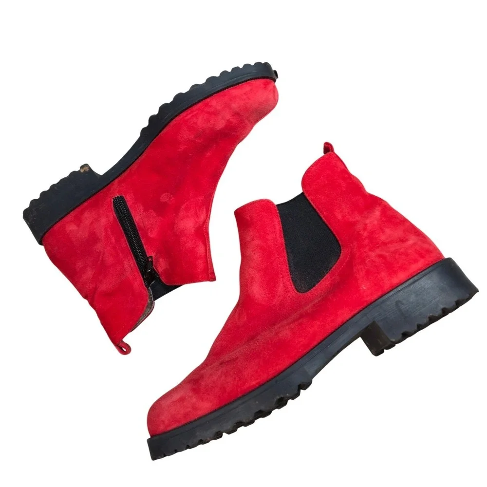 BRUNATE Red Suede Shearling Lined Ankle Boots Women's Size 37‎ Made in Italy